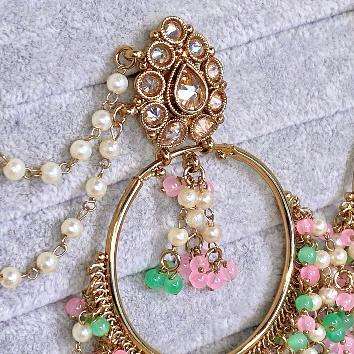 Pastel Hoop Indian Earrings with Chain! Pastel Earrings/Pastel Hoops/ Fashion Jewellery/ Gift for Women/Indian/Pakistani style/Chandbali