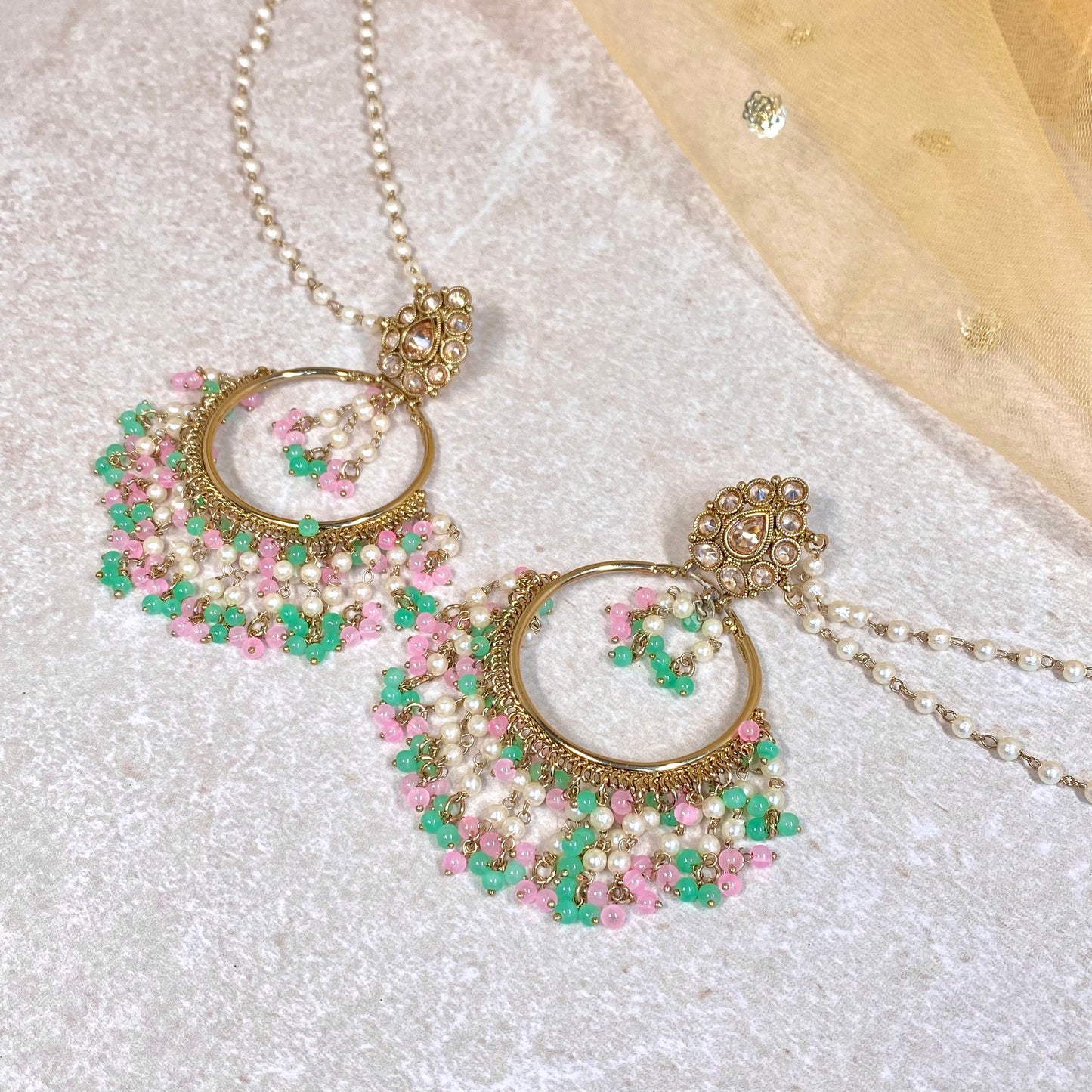 Pastel Hoop Indian Earrings with Chain! Pastel Earrings/Pastel Hoops/ Fashion Jewellery/ Gift for Women/Indian/Pakistani style/Chandbali