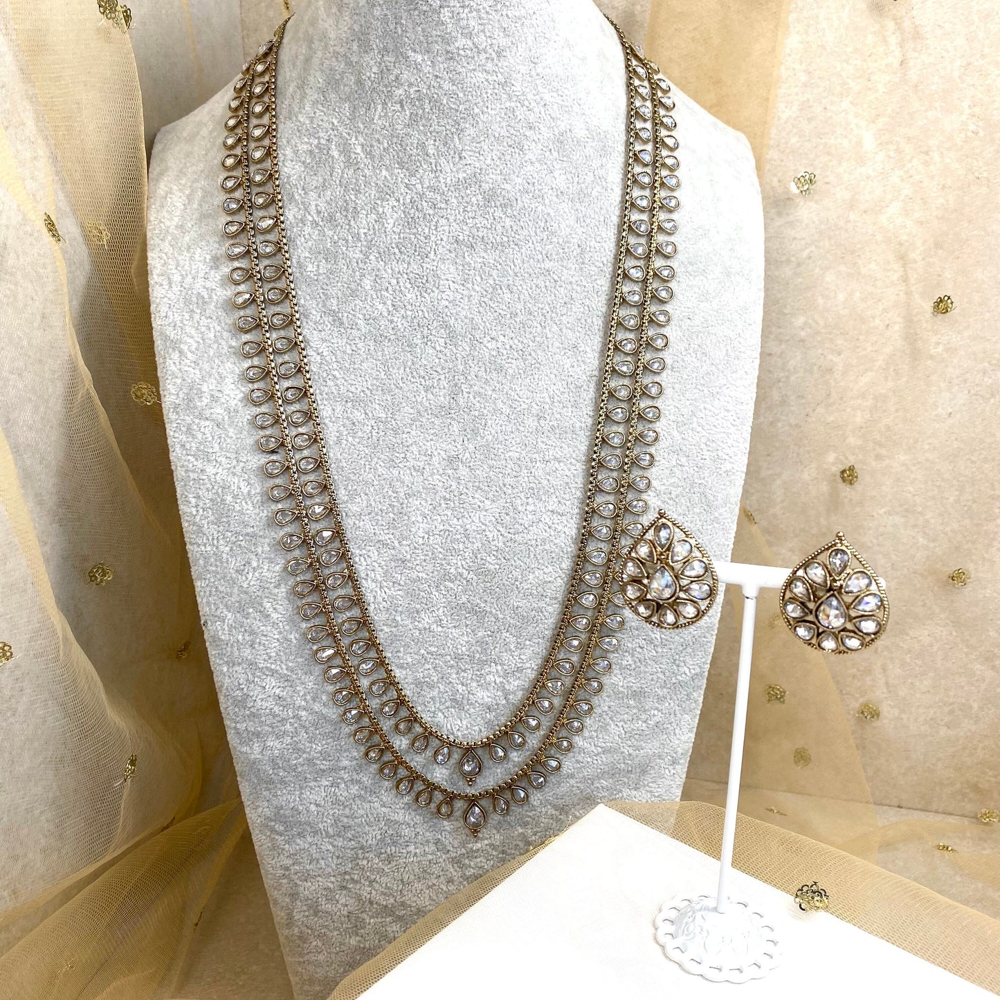 Long Necklace and Earring set- Clear