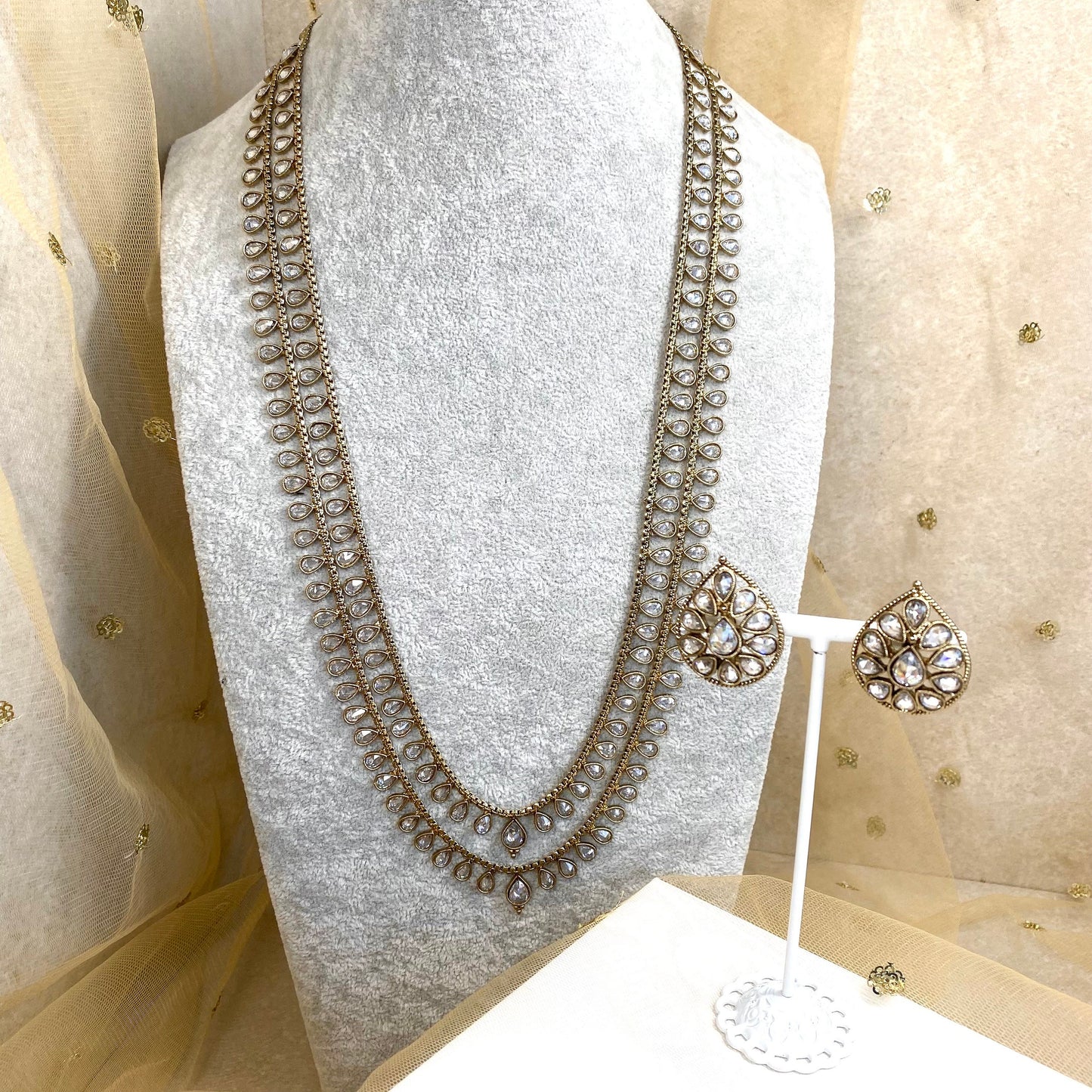 Long Necklace and Earring set- Clear