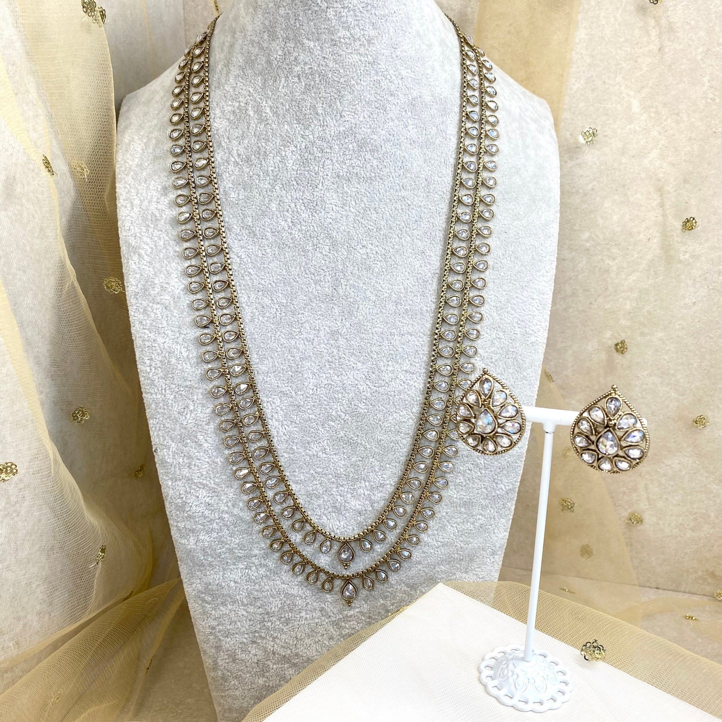 Long Necklace and Earring set- Clear