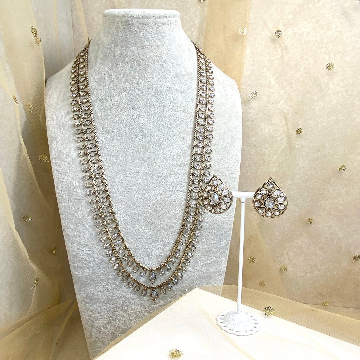 Long Necklace and Earring set- Clear