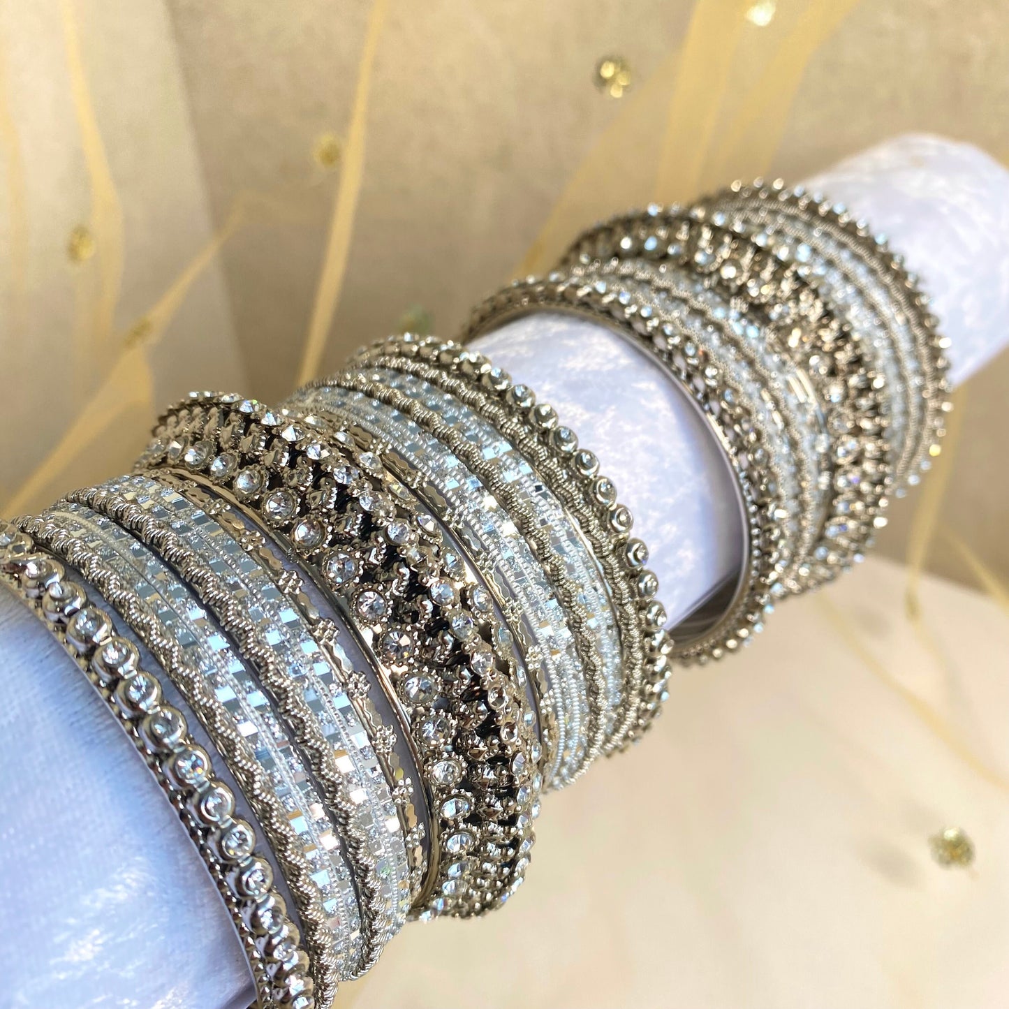 Shimmer Crystal Bangles - Silver/Indian/ Pakistani/Jewelley/ Fashion Bracelet