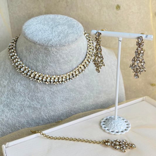 Clear Elegant Necklace Set Earring/ Tikka/ Tikli/ Indian/ Pakistani/Fashion Jewellery/ Gift for Women