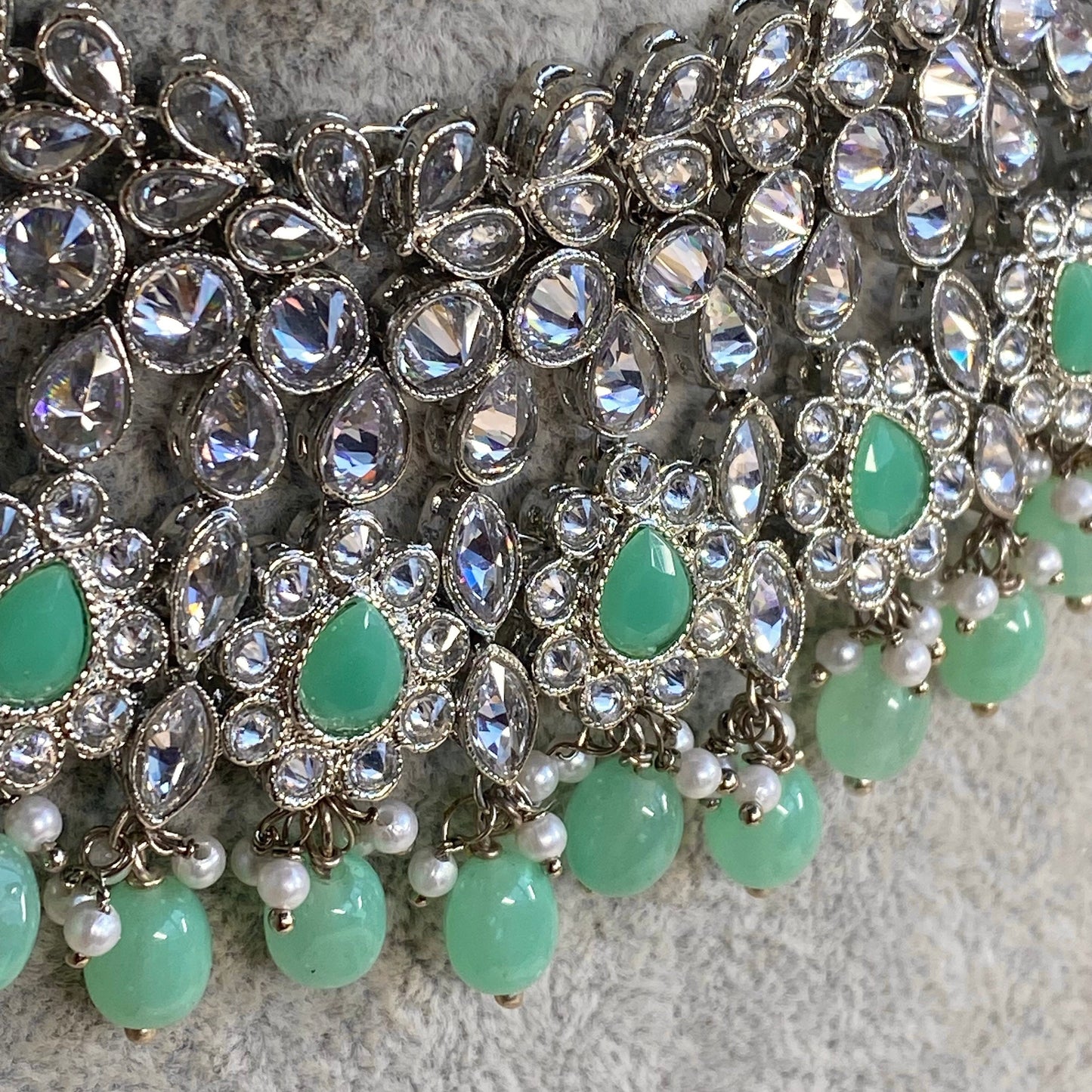 Silver and Mint Bridal Necklace Set Indian/ Pakistani Style/ Wedding/ Fashion Jewellery/ Necklace set