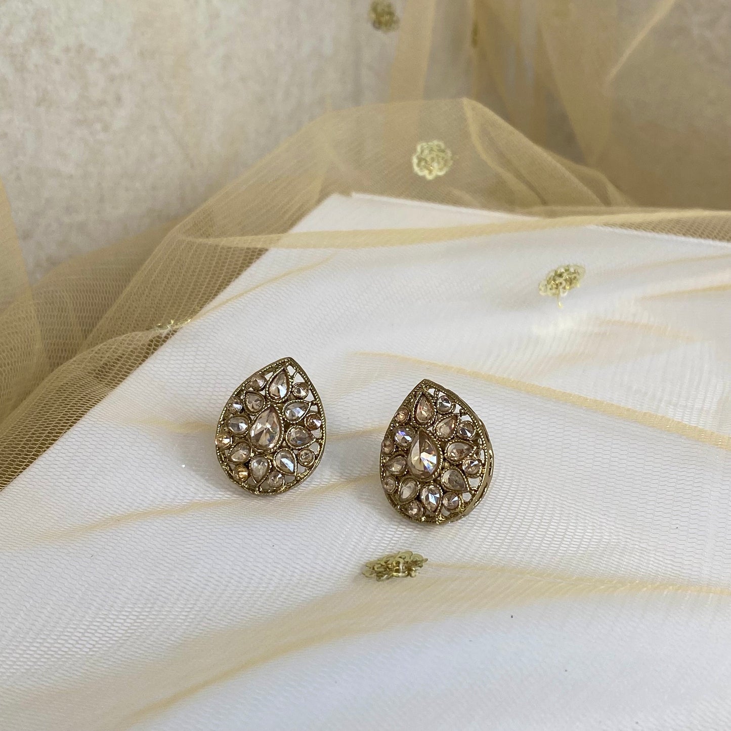 Small Stud Earrings - Champagne/ Fashion Jewellery/ Gift for Women/Indian/Pakistani style
