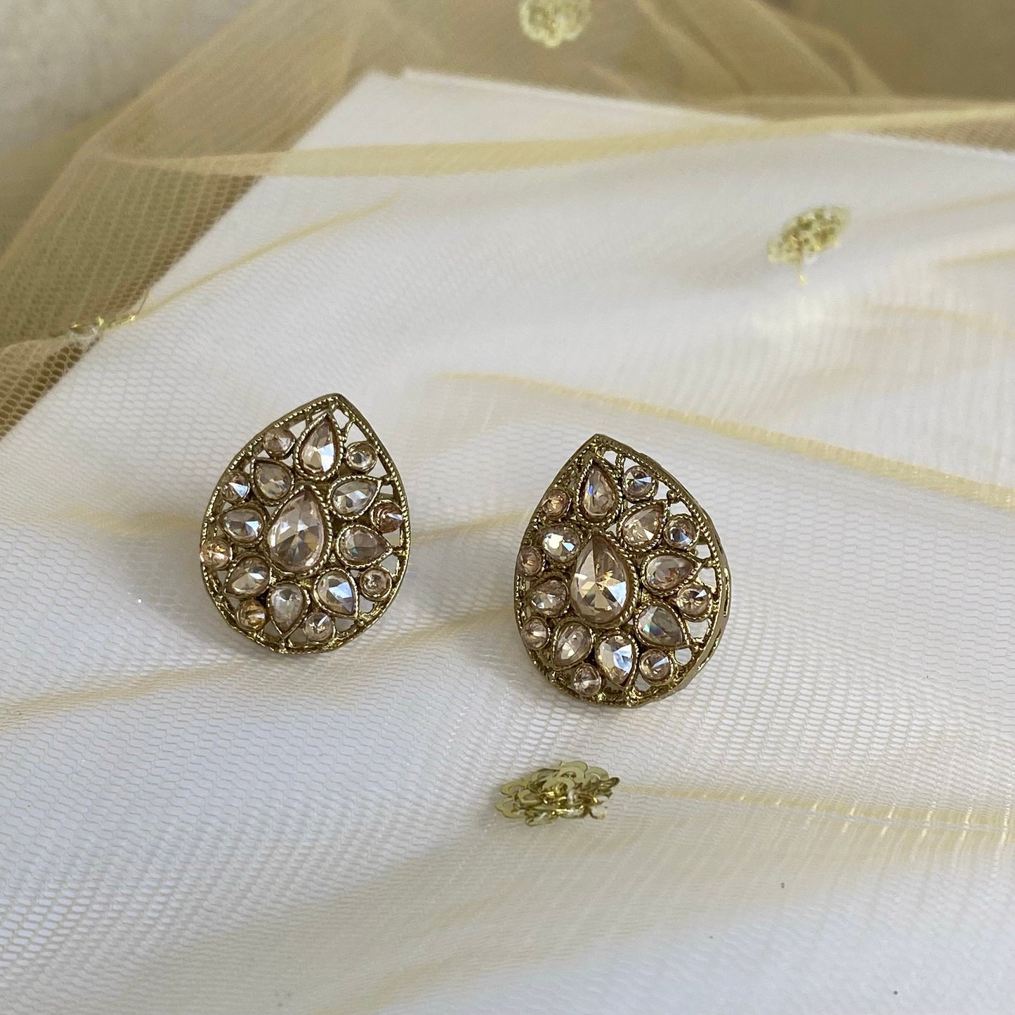 Small Stud Earrings - Champagne/ Fashion Jewellery/ Gift for Women/Indian/Pakistani style