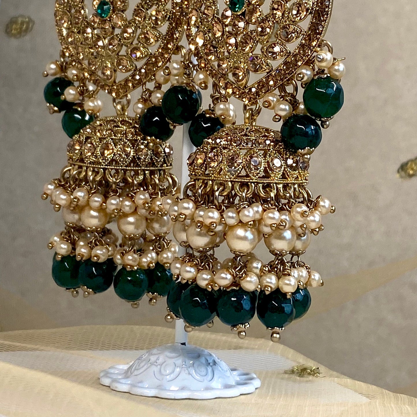 Large Green and Gold Bridal Necklace set Indian/ Pakistani Style/ Wedding/ Fashion Jewellery/ Necklace set