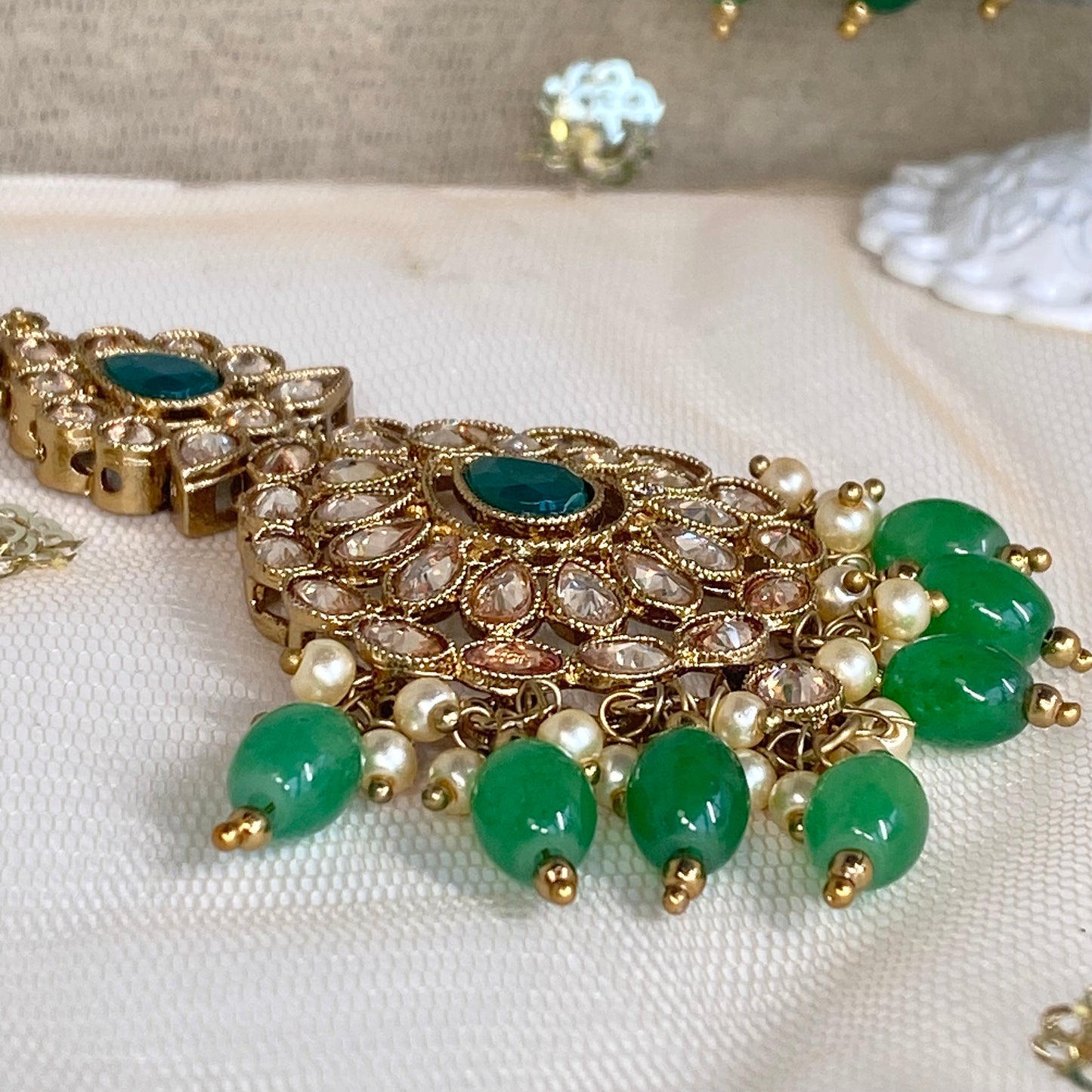Green Bridal Necklace set Indian/ Pakistani Style/ Wedding/ Fashion Jewellery/ Necklace set