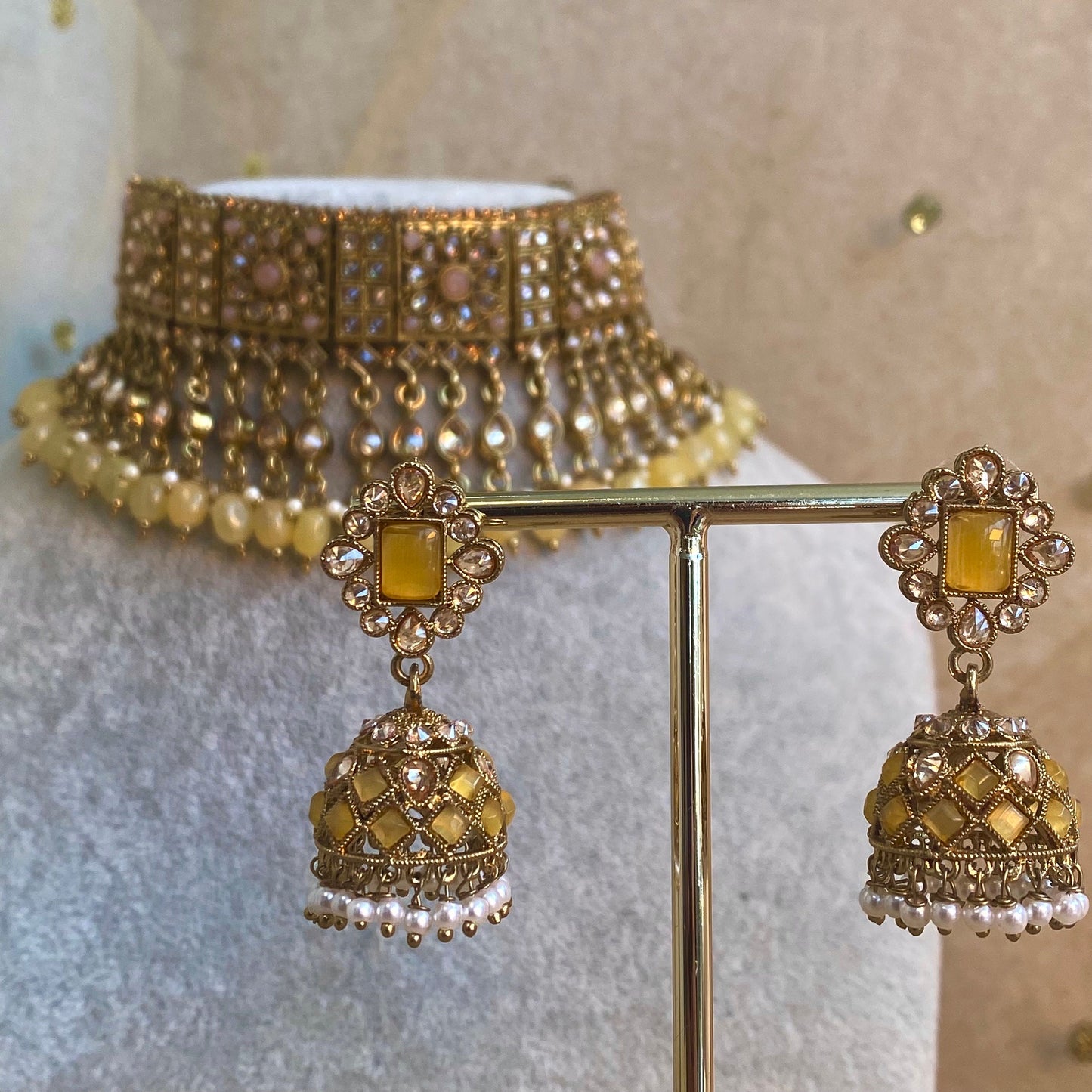 Peach and Yellow Choker Set