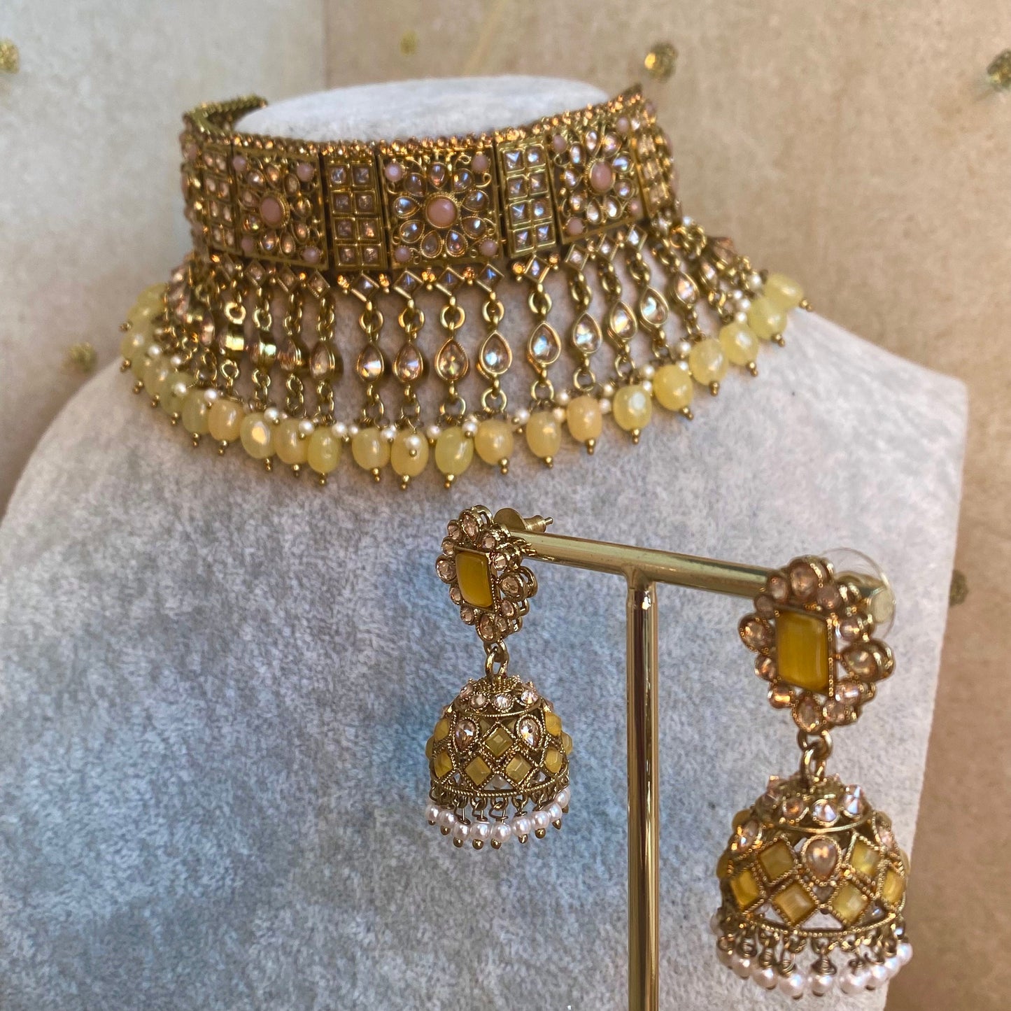 Peach and Yellow Choker Set