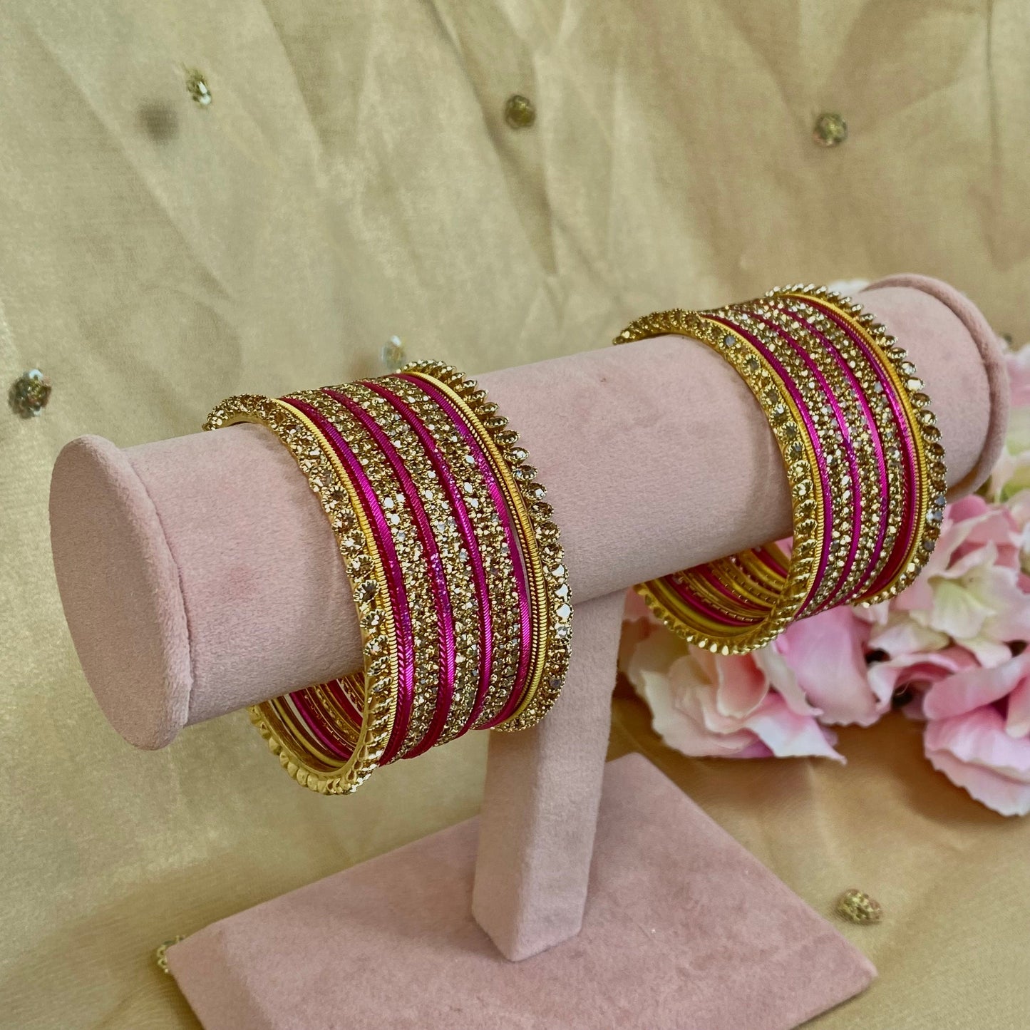 Mini Hot Pink/Golden Bangle Set/Indian/ Pakistani/Jewelley/ Fashion Bracelet/small bangle/ wedding party/Gift for women