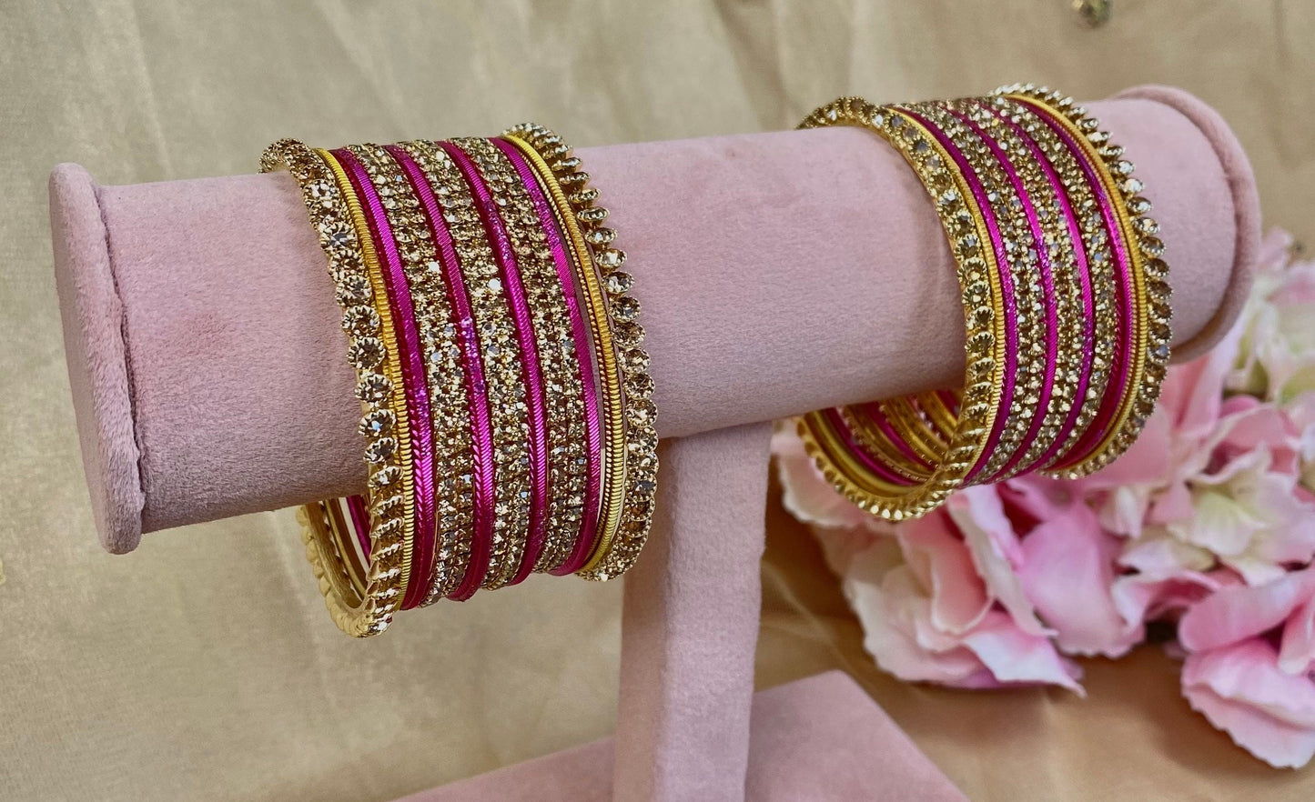 Mini Hot Pink/Golden Bangle Set/Indian/ Pakistani/Jewelley/ Fashion Bracelet/small bangle/ wedding party/Gift for women