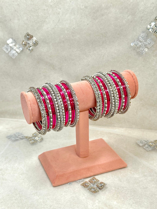 Hot Pink/Silver Bangle Set