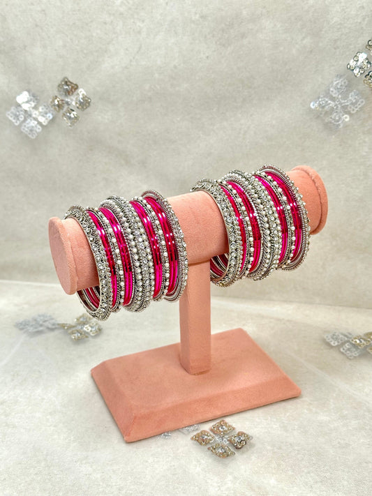 Hot Pink/Silver Bangle Set