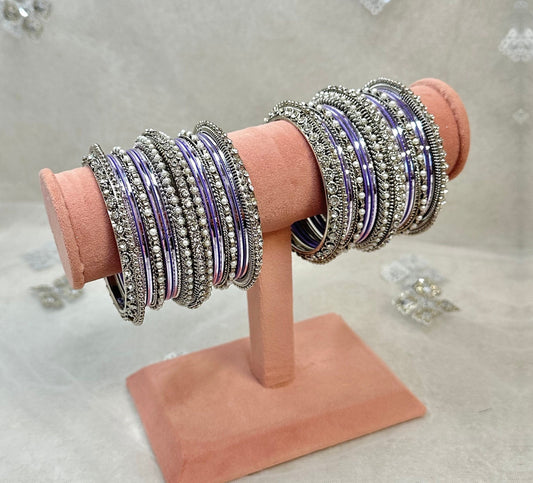 Lilac/Silver Bangle Set/Indian/ Pakistani/Jewelley/ Fashion Bracelet