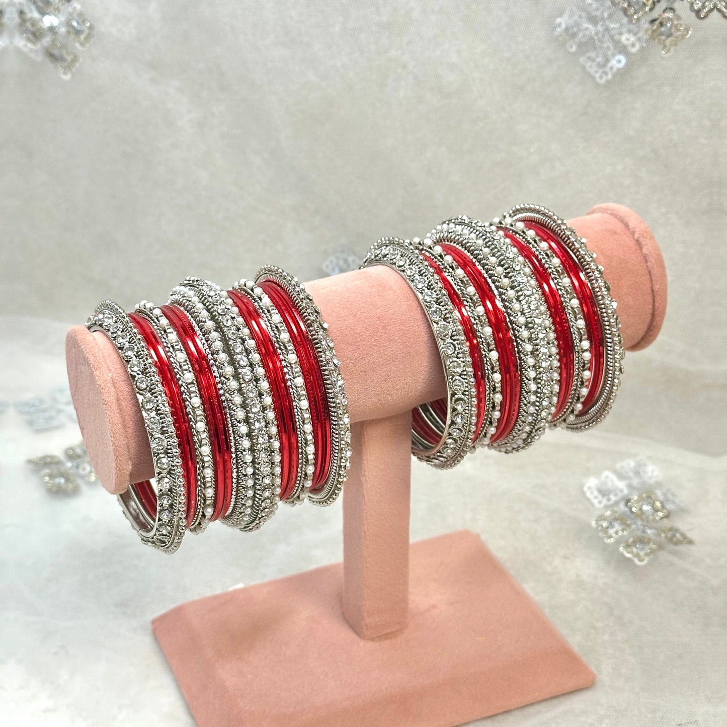 Red/Silver Bangle Set/Indian/ Pakistani/Jewelley/ Fashion Bracelet