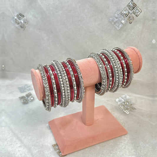 Maroon/Silver Bangle Set/Indian/ Pakistani/Jewelley/ Fashion Bracelet