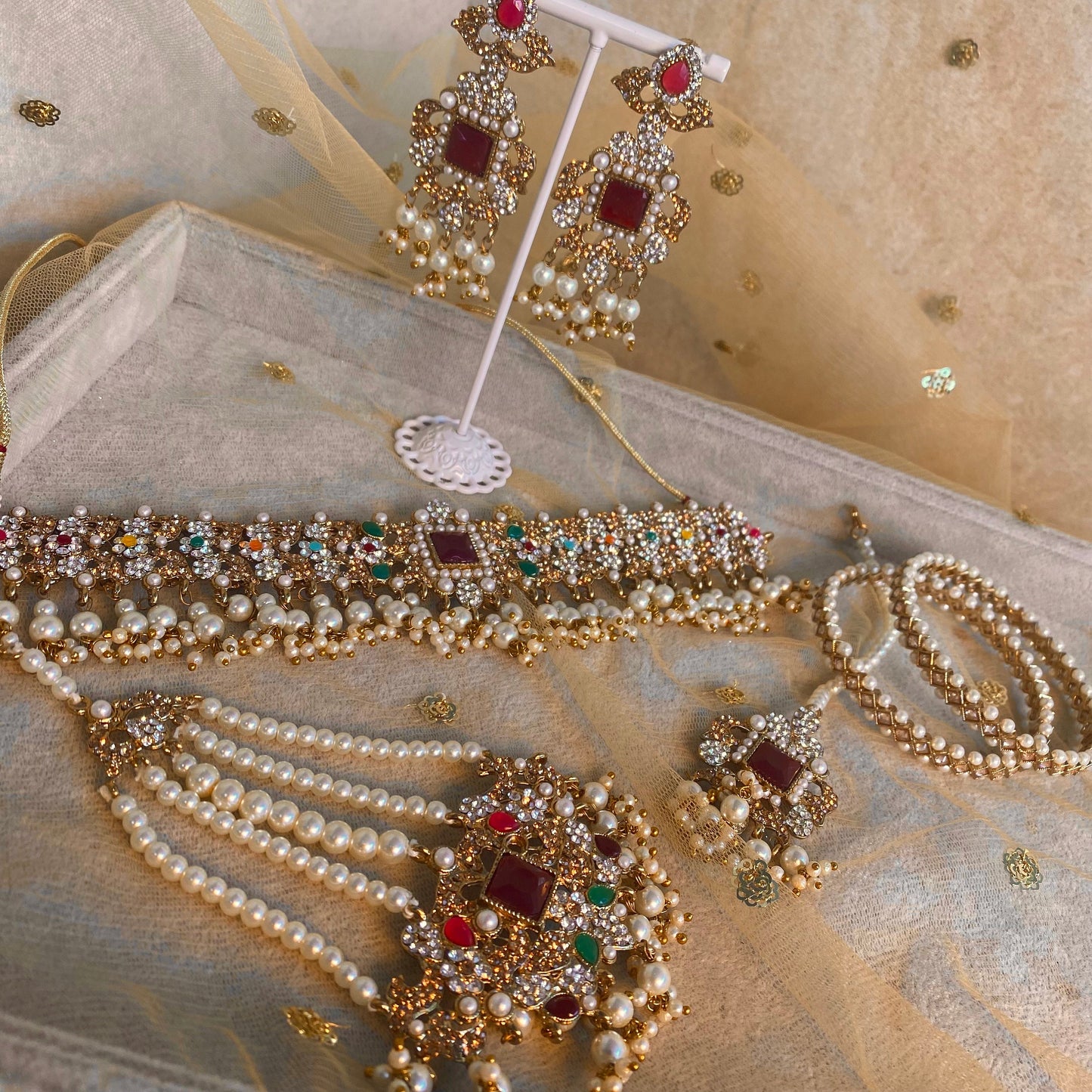 Bridal Mulitcolour Choker set complete with Jhumar