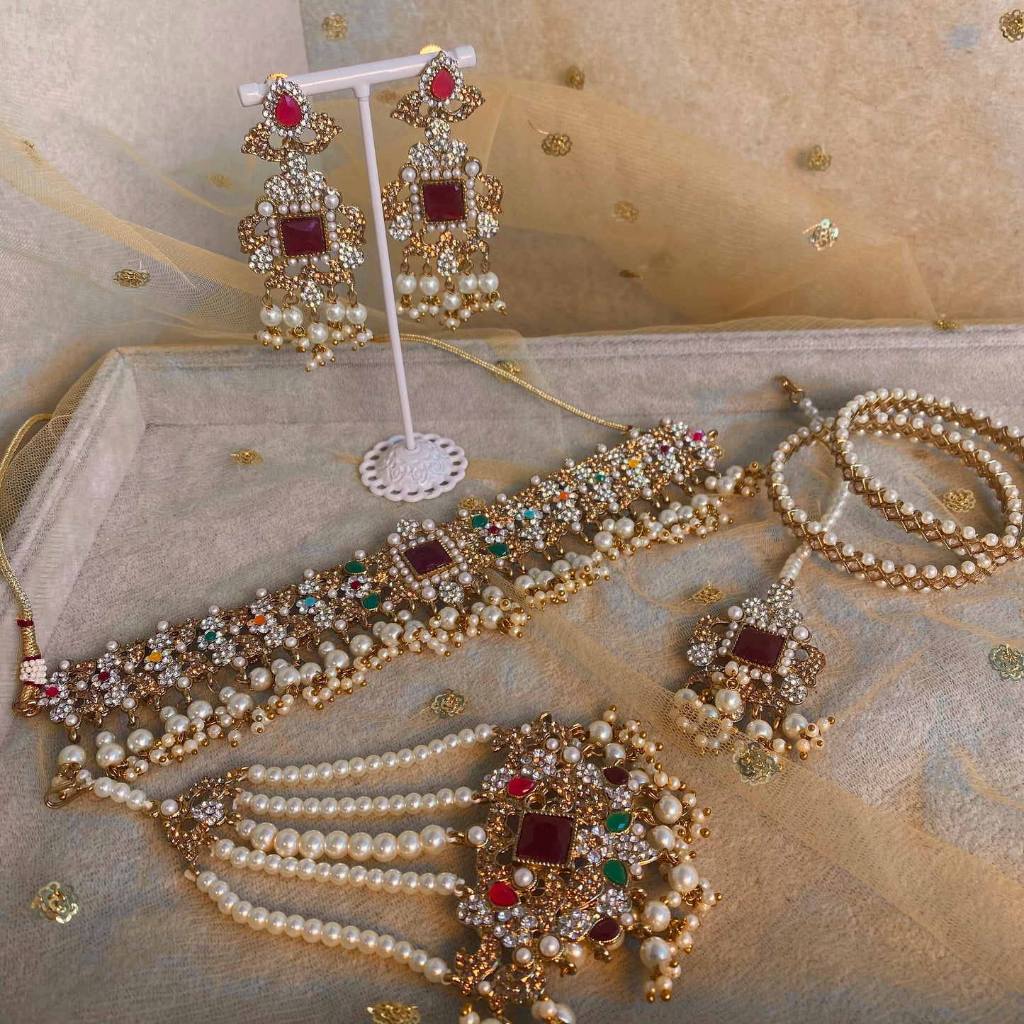 Bridal Mulitcolour Choker set complete with Jhumar