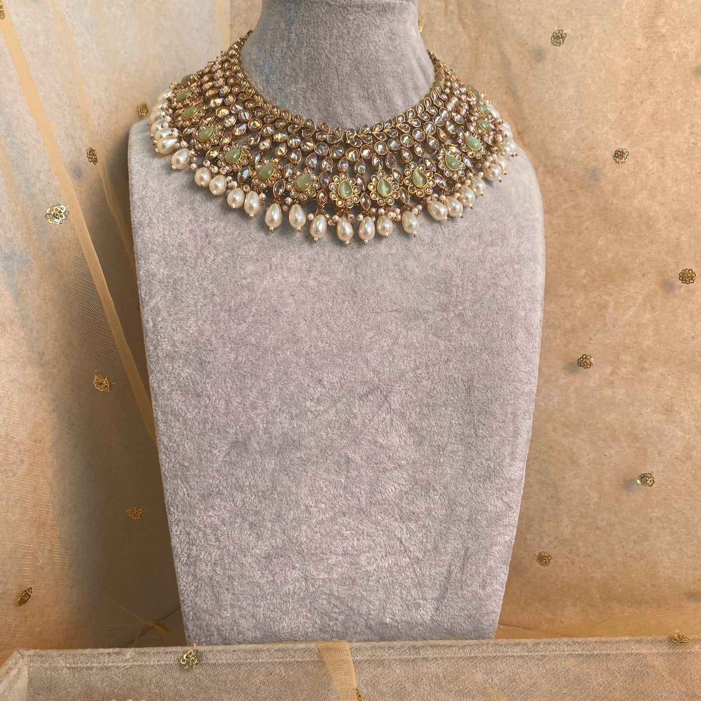 Silver Bridal Mint Necklace/ Unique Style/ Indian/ Pakistani/Fashion Jewellery/ Gift for Women
