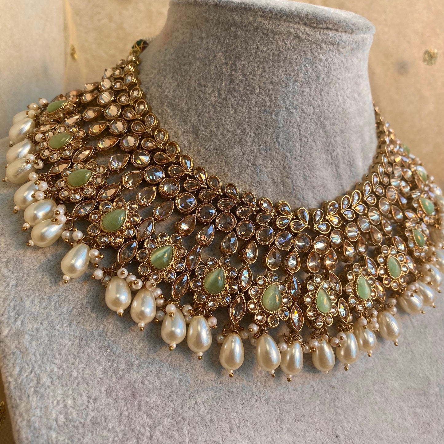 Silver Bridal Mint Necklace/ Unique Style/ Indian/ Pakistani/Fashion Jewellery/ Gift for Women