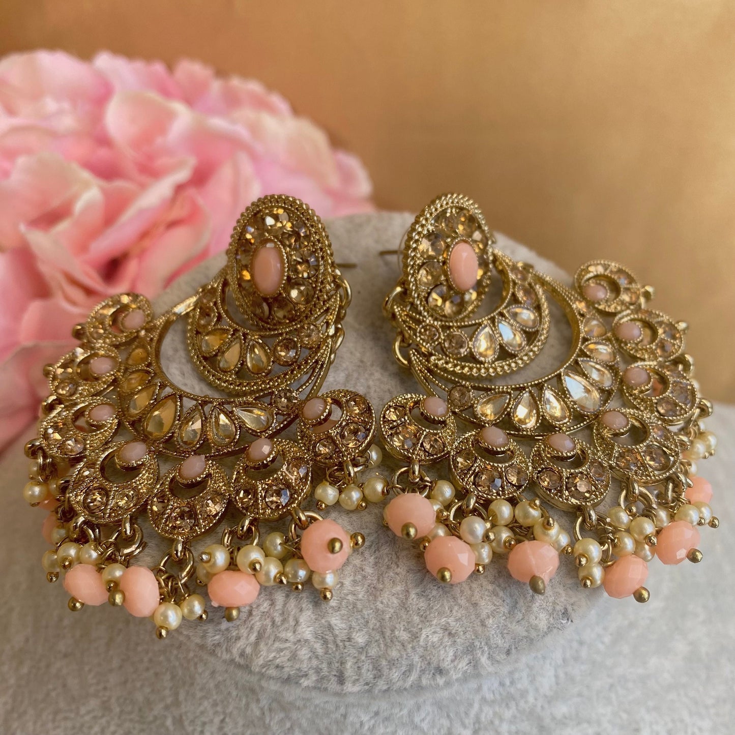 Peach Antique gold Indian Earrings/ Fashion Jewellery/ Gift for Women/Indian/Pakistani style