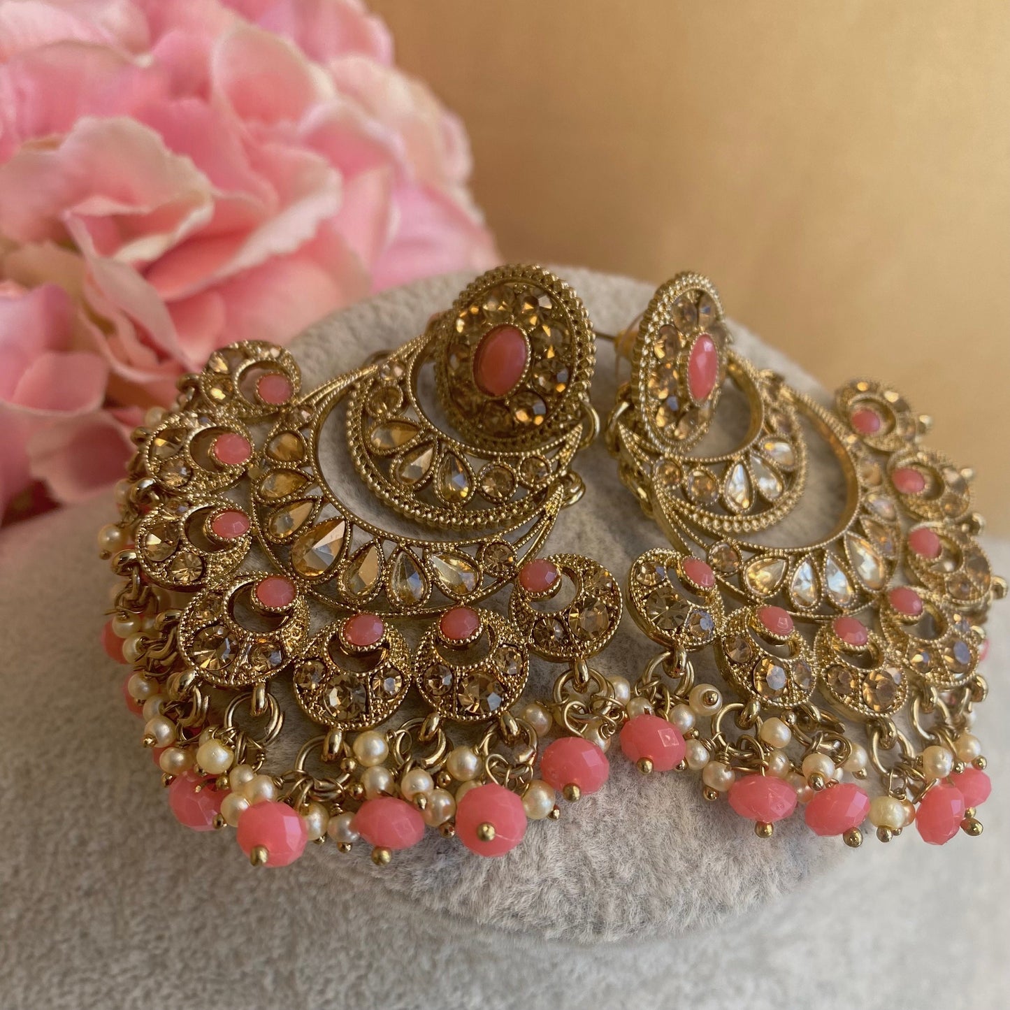 Coral Antique gold Indian Earrings/Fashion Jewellery/ Gift for Women/Indian/Pakistani style