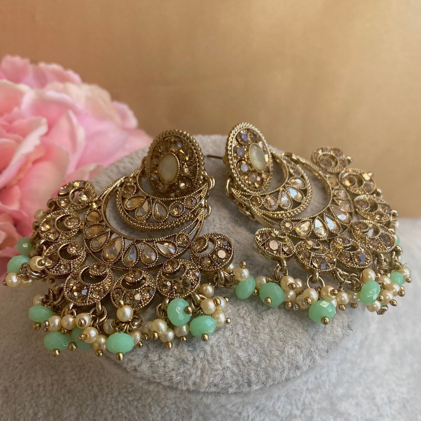 Mint Antique gold indian Earrings/ Fashion Jewellery/ Gift for Women/Indian/Pakistani style