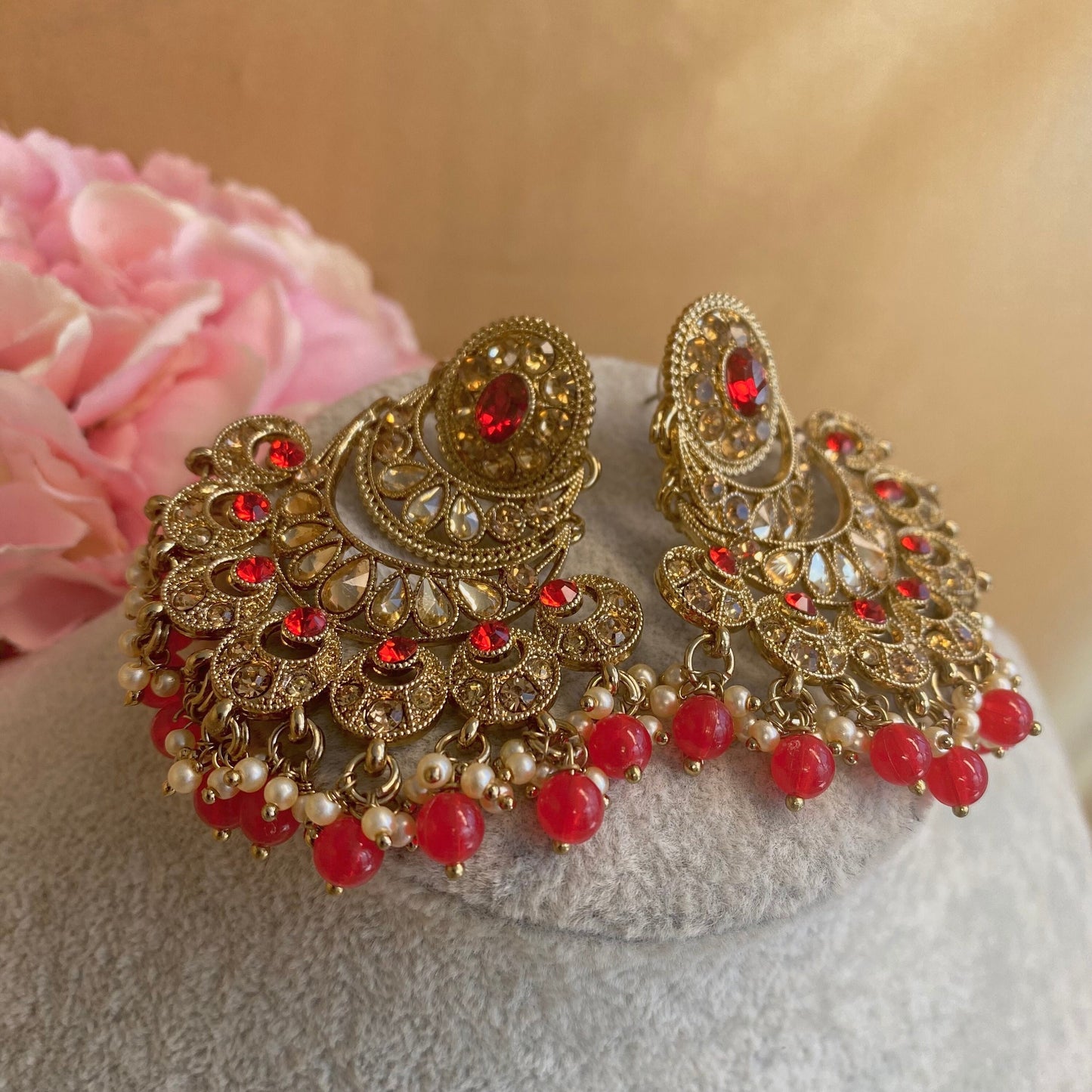 Red Antique gold Indian Earrings/ Fashion Jewellery/ Gift for Women/Indian/Pakistani style