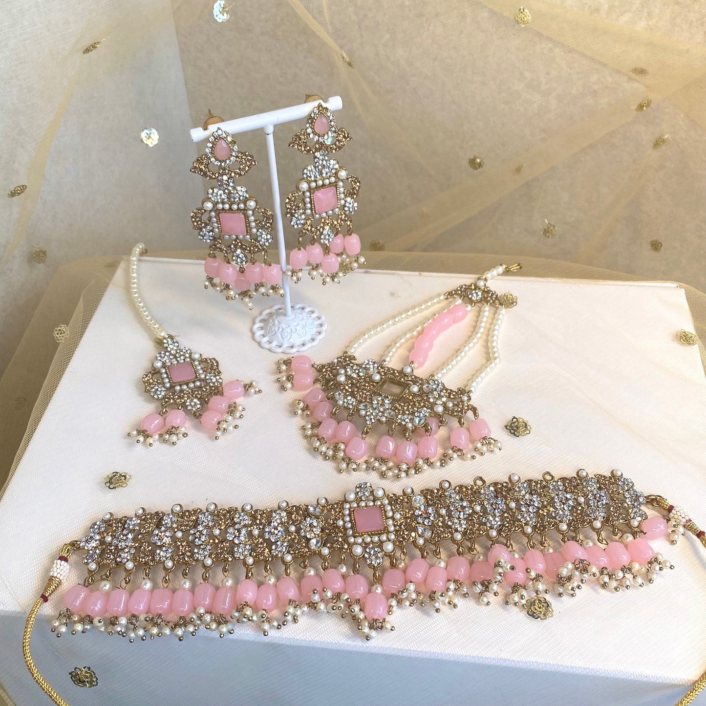 Bridal Pink Choker complete with Jhumar/ Unique Style/ Indian/ Pakistani/Fashion Jewellery/ Gift for Women