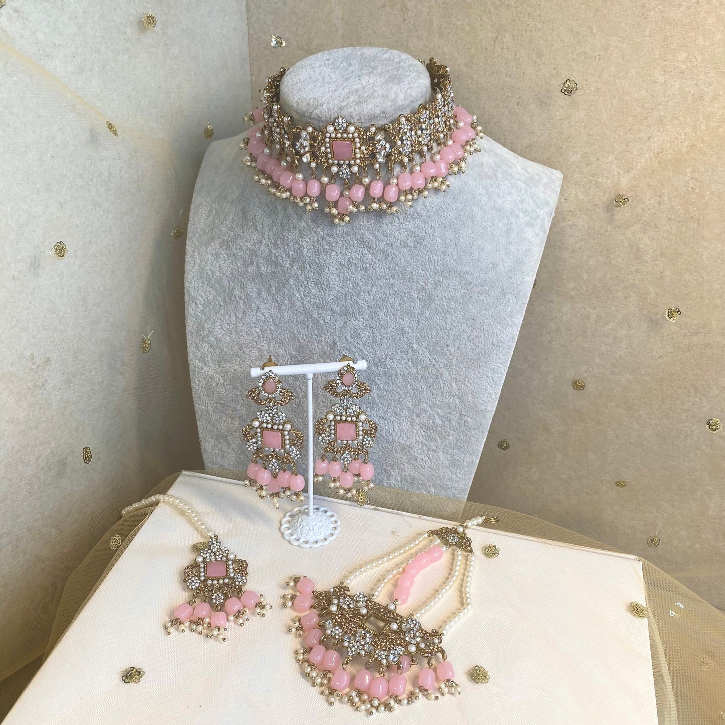 Bridal Pink Choker complete with Jhumar/ Unique Style/ Indian/ Pakistani/Fashion Jewellery/ Gift for Women