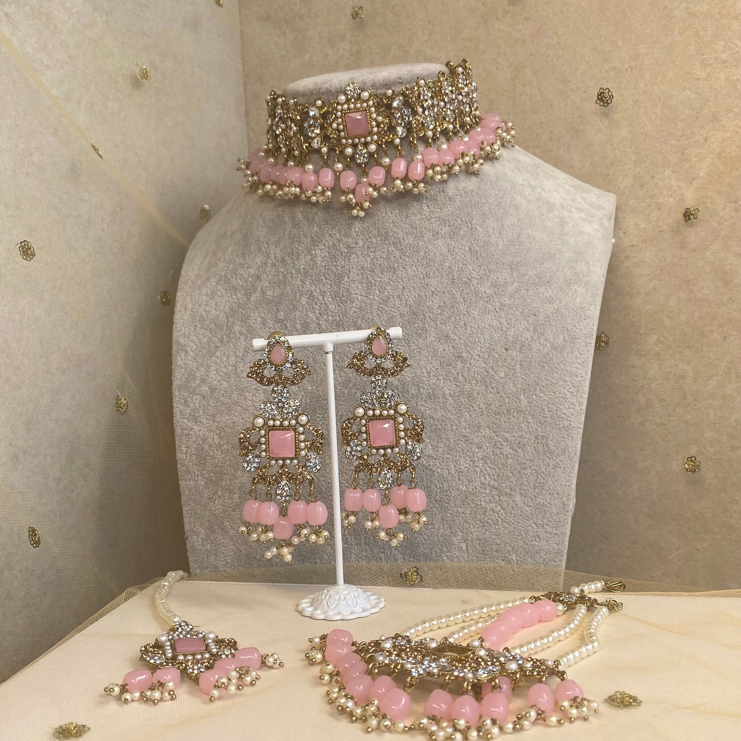 Bridal Pink Choker complete with Jhumar/ Unique Style/ Indian/ Pakistani/Fashion Jewellery/ Gift for Women