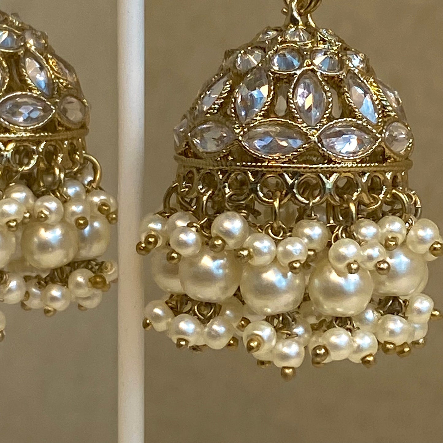 Gold Pierced Jhumki/ Pearl Jhumka Earring/ Off White Pearl