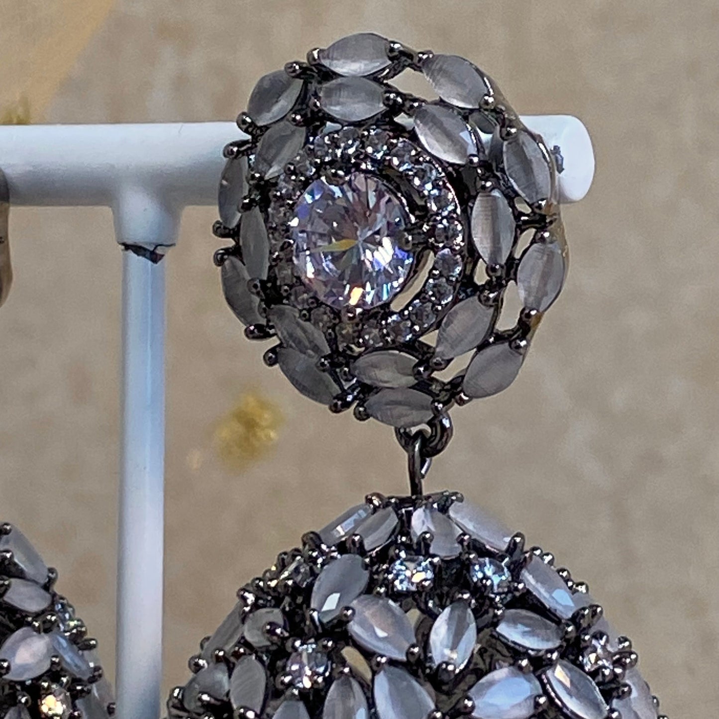 Grey Diamante Medium Jhumka Earrings/ Fashion Jewellery/ Gift for Women/Indian/Pakistani style