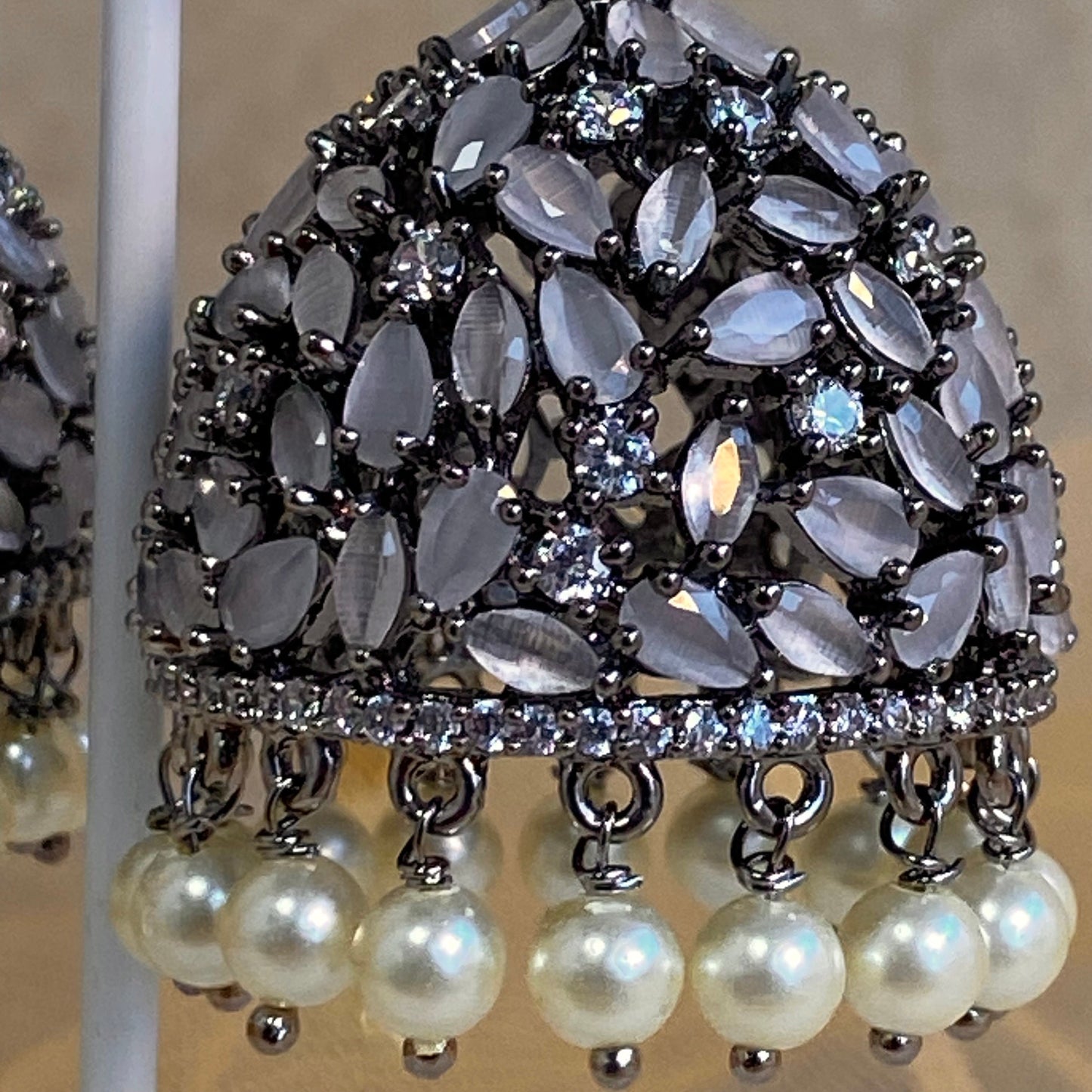 Grey Diamante Medium Jhumka Earrings/ Fashion Jewellery/ Gift for Women/Indian/Pakistani style
