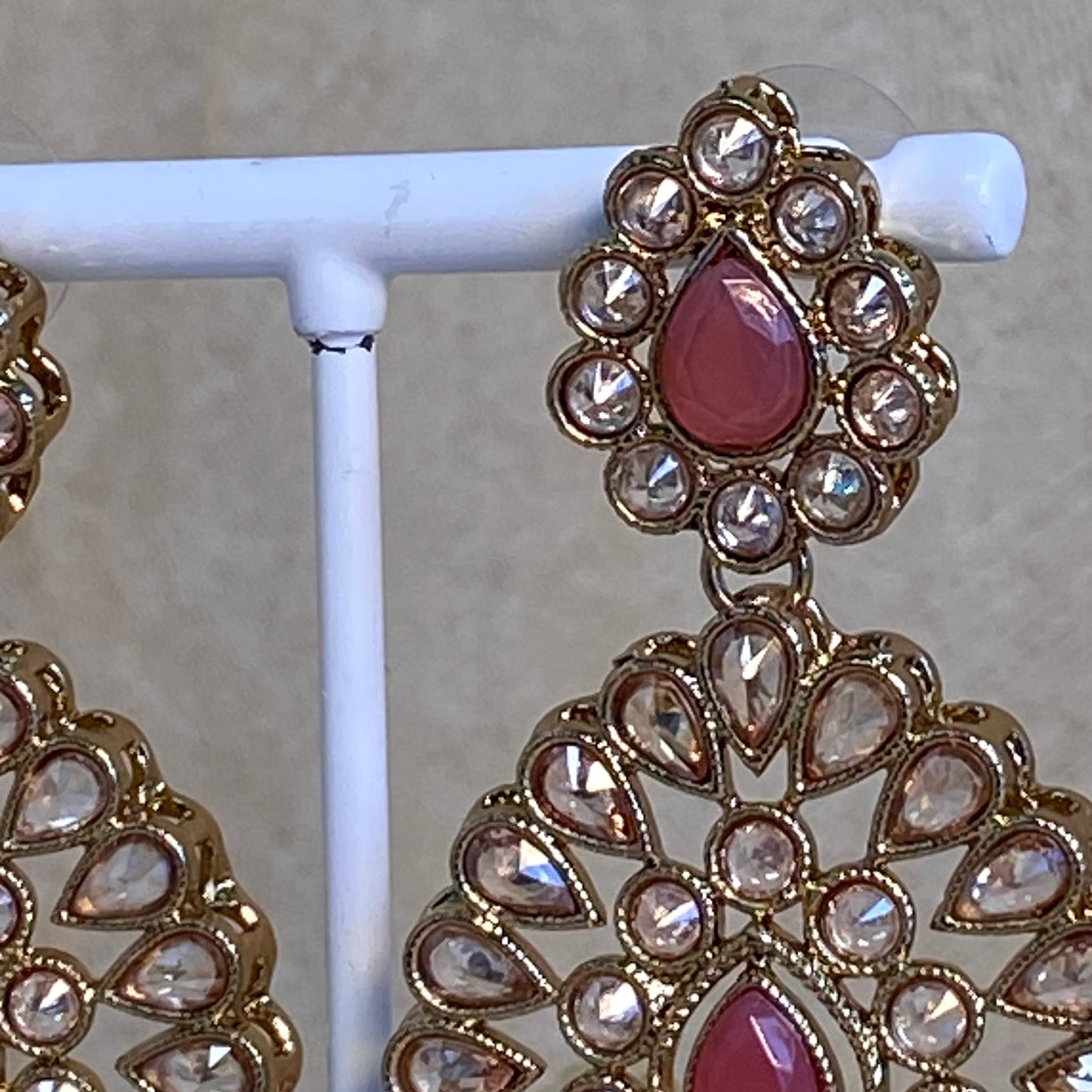 Large Earring and Tikka Set- Pink/ Earring Indian/ Pakistani Style/ Jhumki/ Tikli