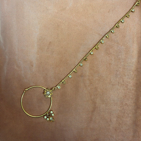 Non-Piercing Nose Ring - Golden (Left)/ Fashion Jewellery/ Gift for Women/Indian/Pakistani style/Nath /Indian Nose Jewellery