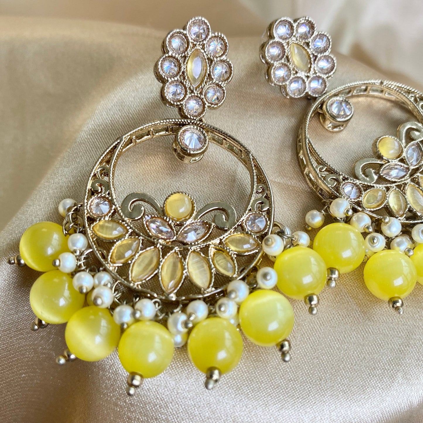 Crystal Yellow Earrings/ Fashion Jewellery/ Gift for Women/Indian/Pakistani style