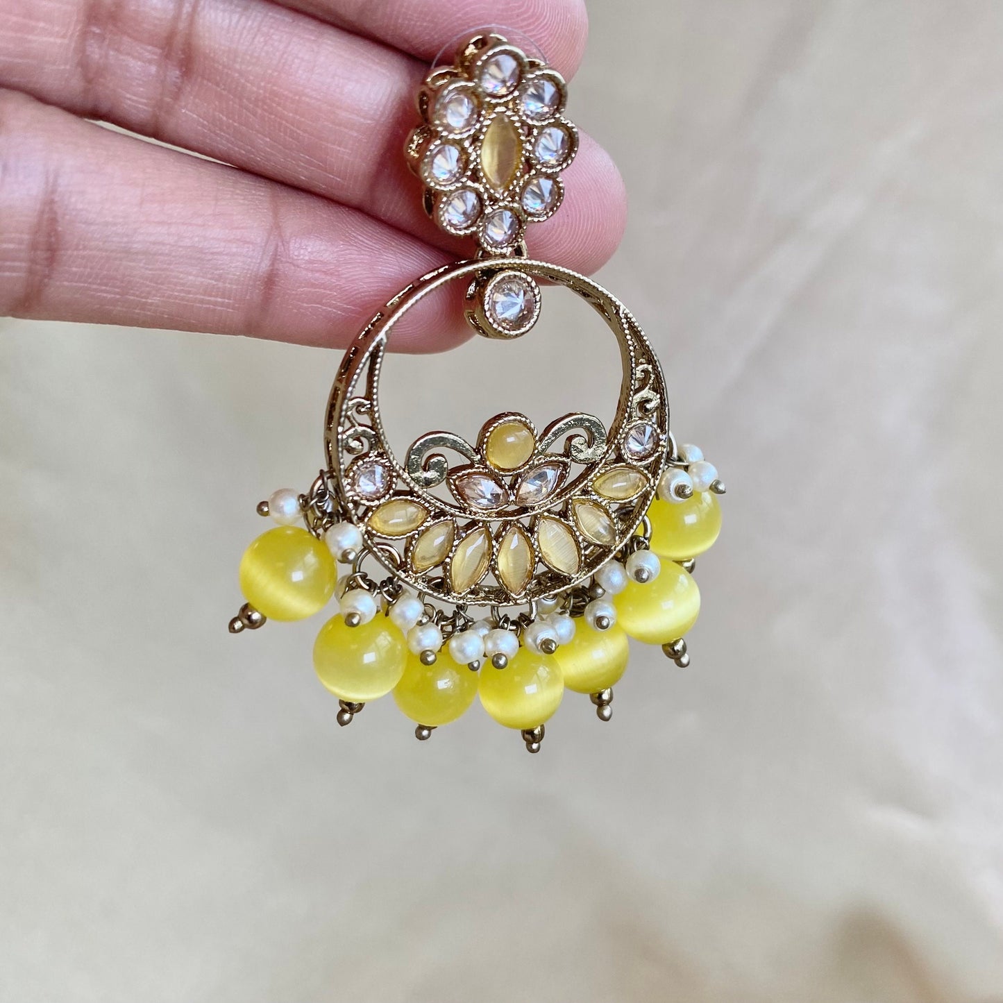 Crystal Yellow Earrings/ Fashion Jewellery/ Gift for Women/Indian/Pakistani style