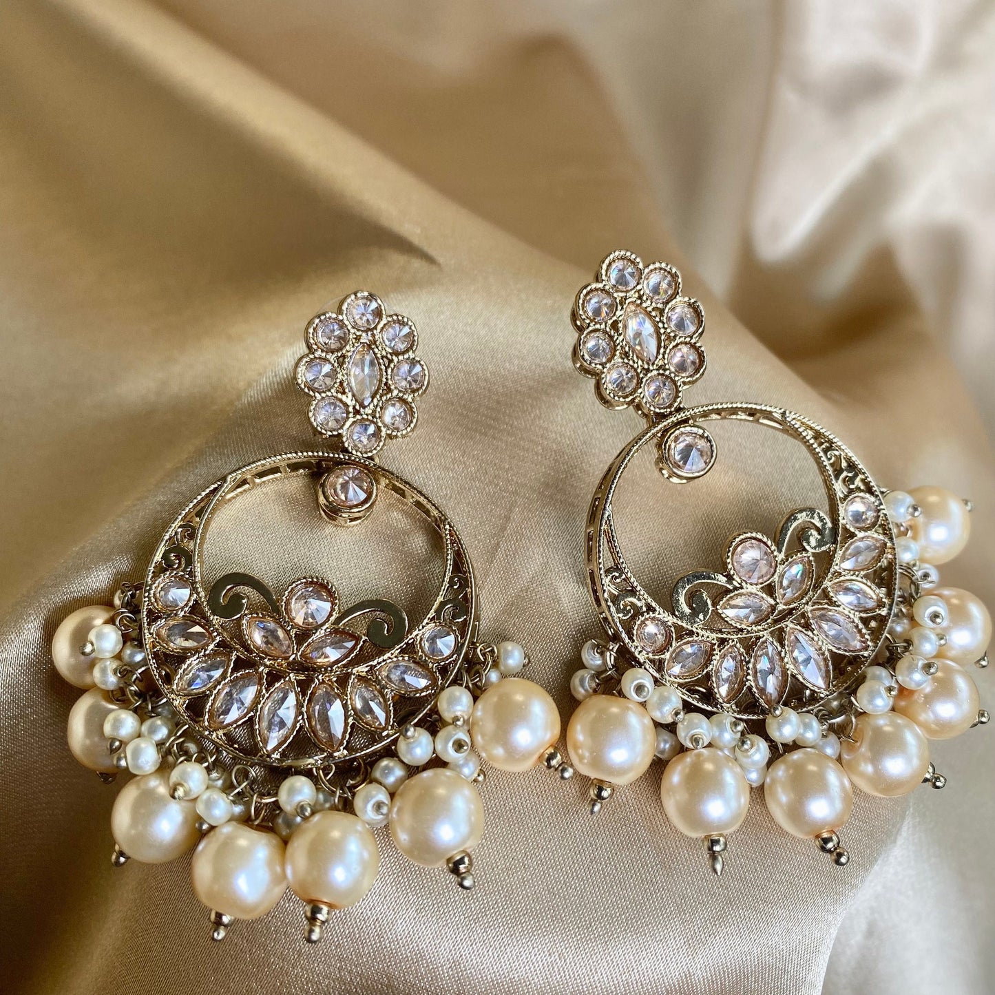 Crystal Golden Earrings Indian Style Earring/ Pakistani Fashion/Party Earring. Gift for women