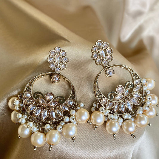 Crystal Golden Earrings Indian Style Earring/ Pakistani Fashion/Party Earring. Gift for women