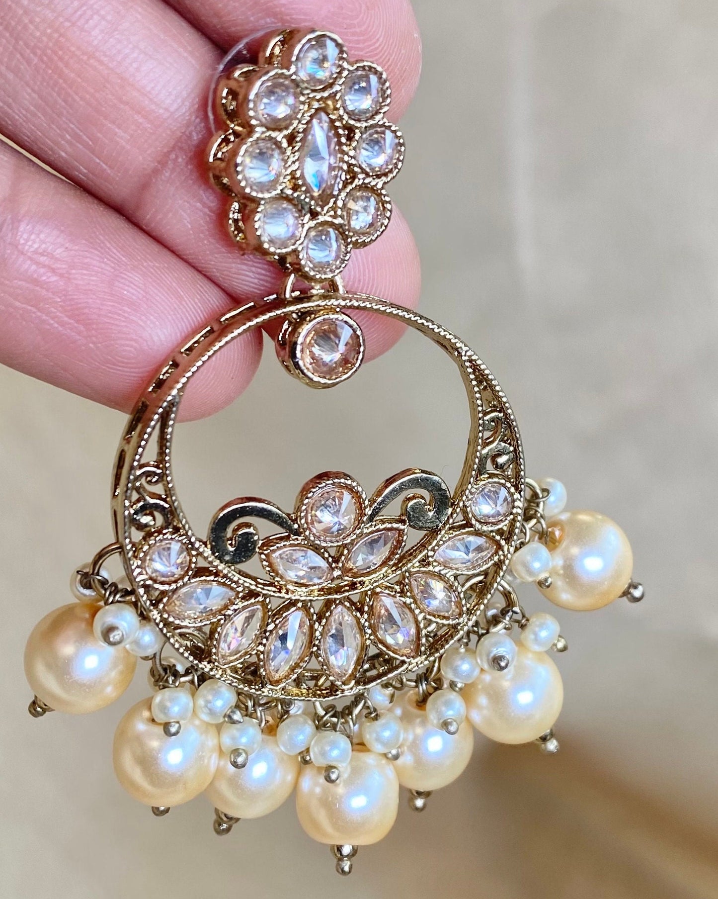 Crystal Golden Earrings Indian Style Earring/ Pakistani Fashion/Party Earring. Gift for women