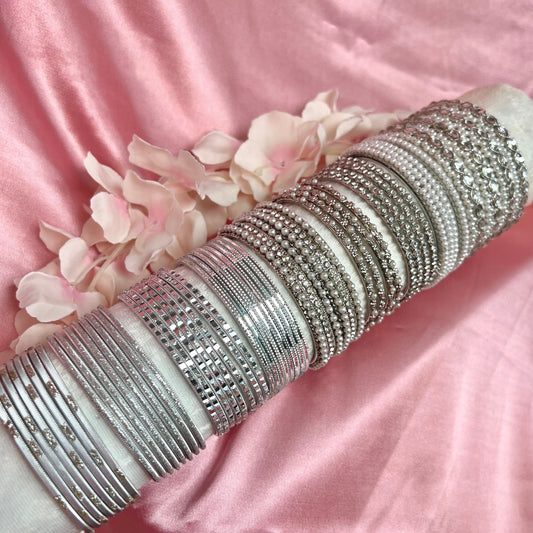 Bangle Roll Build Your Bangle Set - Silver Pearl Collection/Indian/ Pakistani/Jewelley/ Fashion Bracelet/Bangle roll/ Gift for Women/ Party
