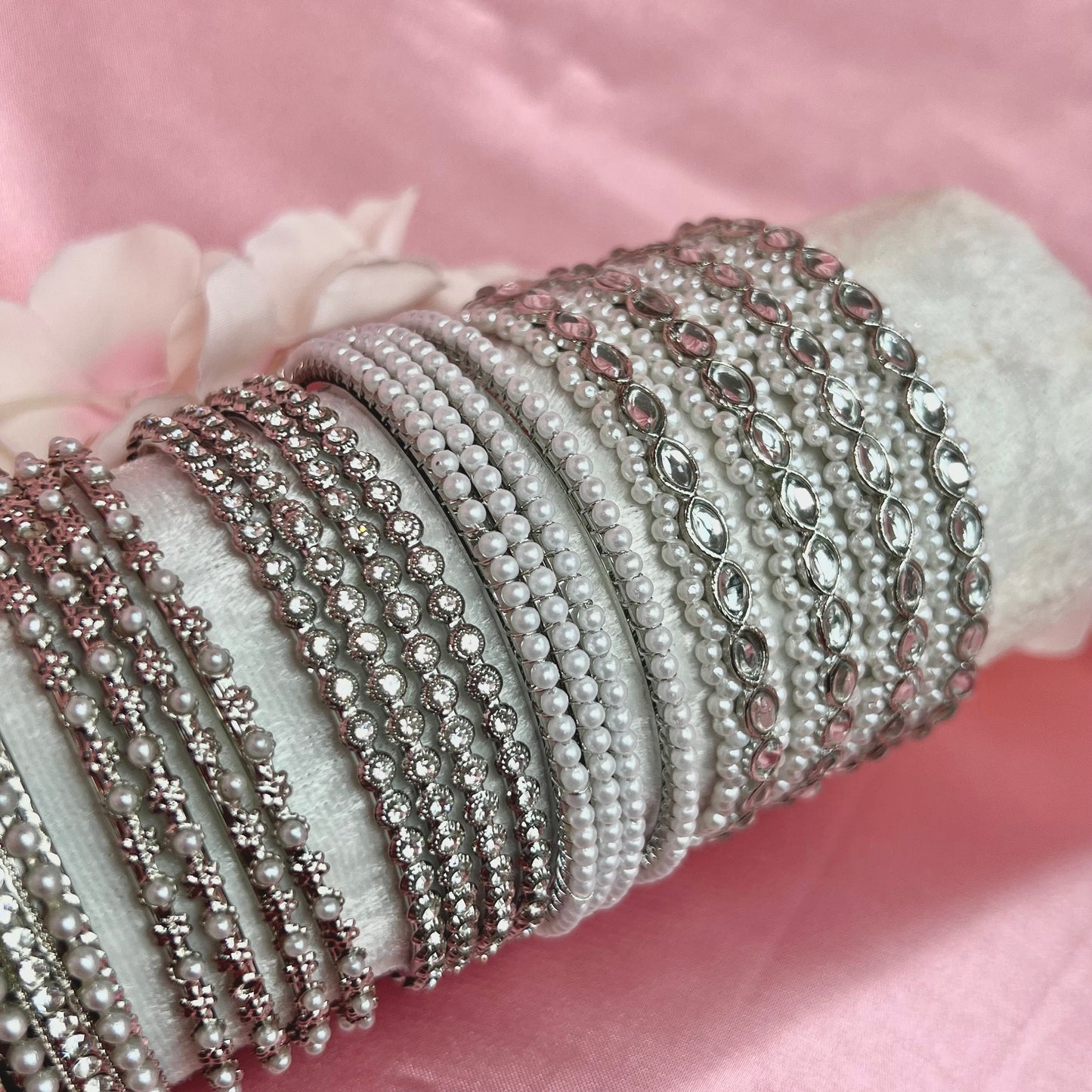 Bangle Roll Build Your Bangle Set - Silver Pearl Collection/Indian/ Pakistani/Jewelley/ Fashion Bracelet/Bangle roll/ Gift for Women/ Party