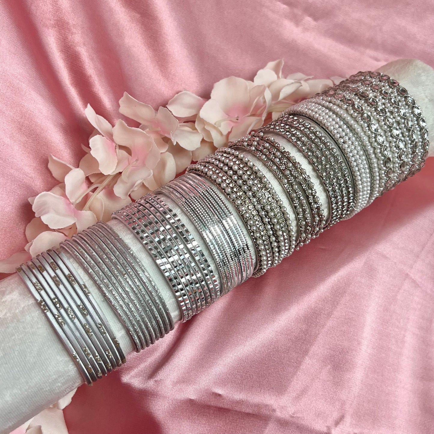 Bangle Roll Build Your Bangle Set - Silver Pearl Collection/Indian/ Pakistani/Jewelley/ Fashion Bracelet/Bangle roll/ Gift for Women/ Party