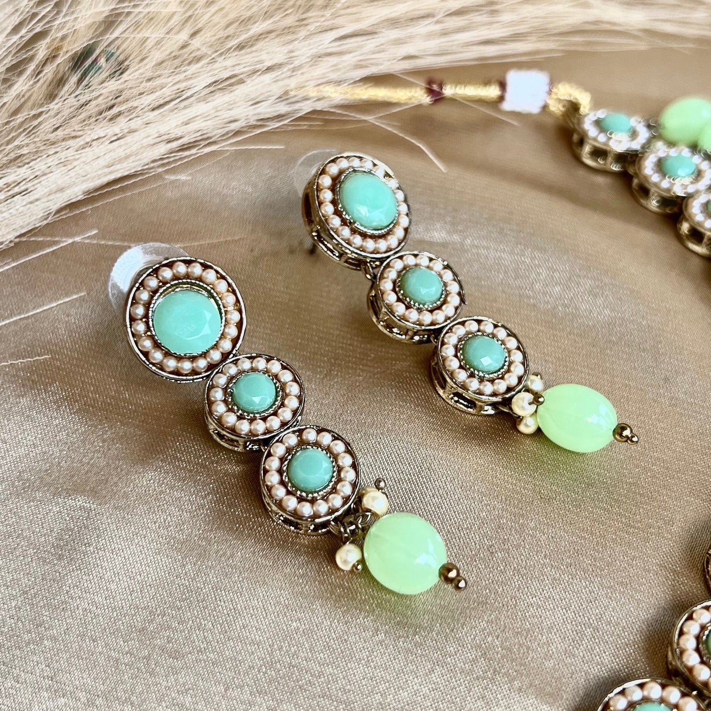 Mint Necklace Set Earring/ Tikka/ Tikli/ Indian/ Pakistani/Fashion Jewellery/ Gift for Women