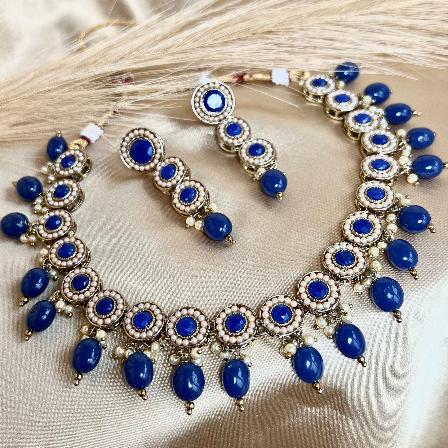 Navy Necklace Set Earring/ Tikka/ Tikli/ Indian/ Pakistani/Fashion Jewellery/ Gift for Women