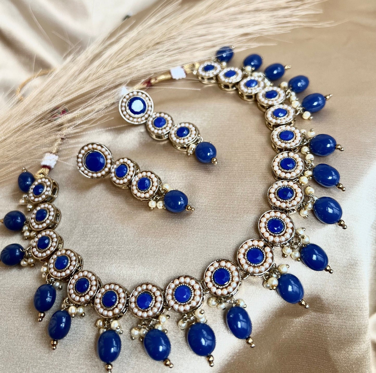 Navy Necklace Set Earring/ Tikka/ Tikli/ Indian/ Pakistani/Fashion Jewellery/ Gift for Women