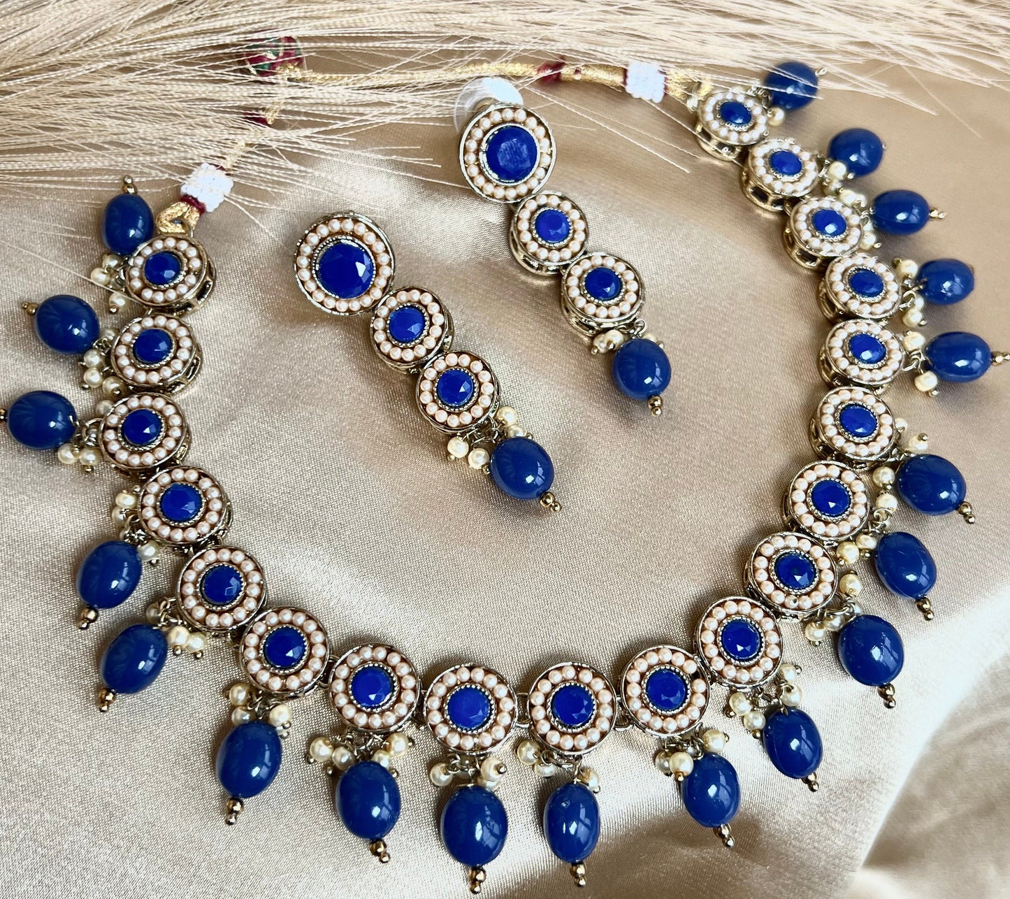 Navy Necklace Set Earring/ Tikka/ Tikli/ Indian/ Pakistani/Fashion Jewellery/ Gift for Women